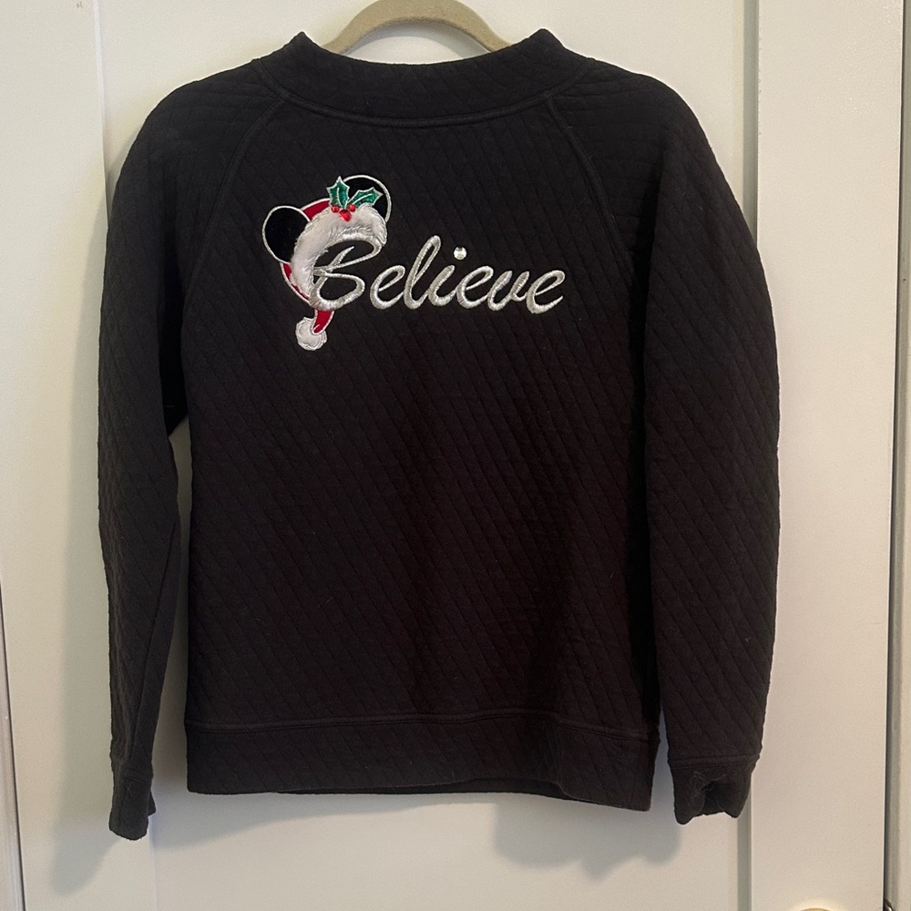 Black Quilted Mickey Mouse / Disney 'Believe' Sweatshirt